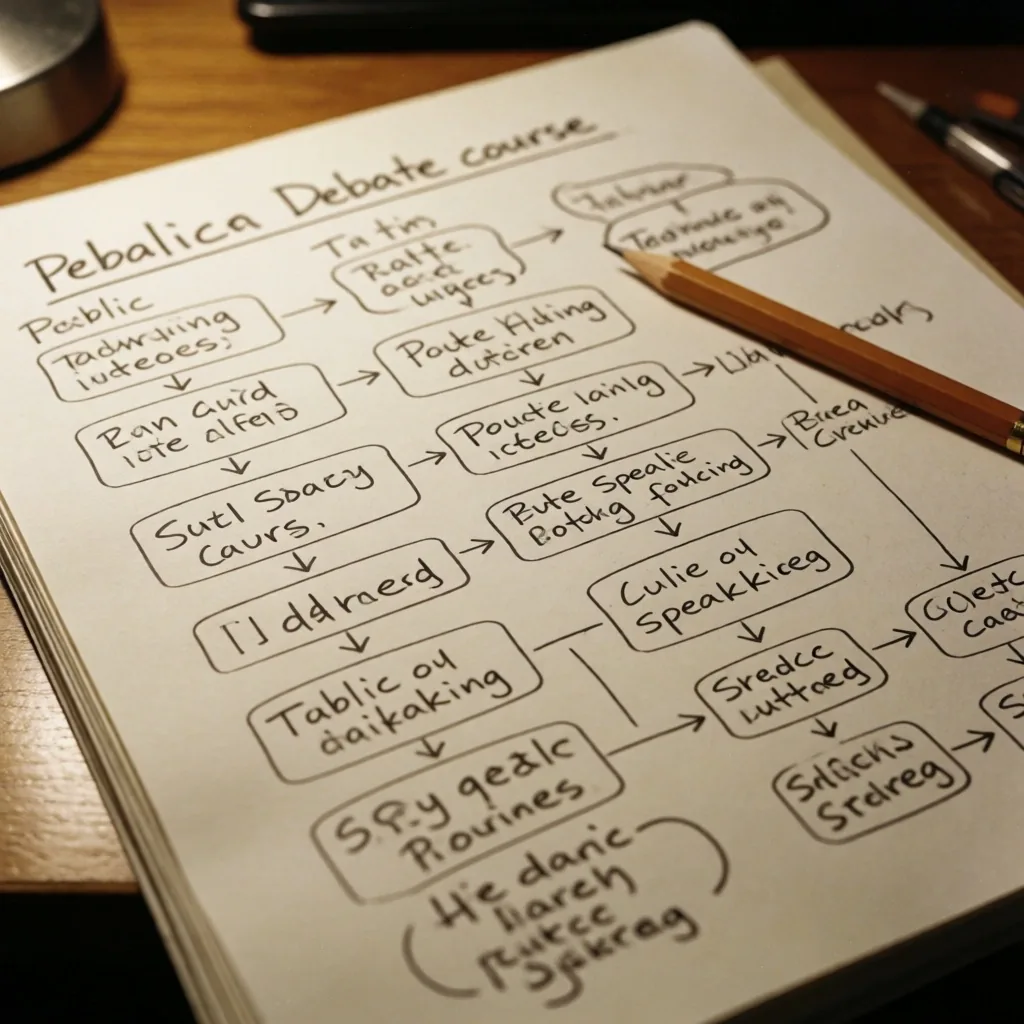 Lembar persiapan debat dengan diagram tangan